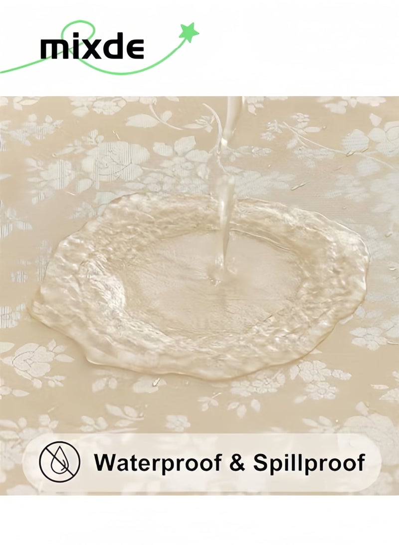 MIXDE Round Tablecloth Waterproof and Oilproof Wipeable Table Cloth, for Kitchen and Dining Room Beige 160CM - Image 5